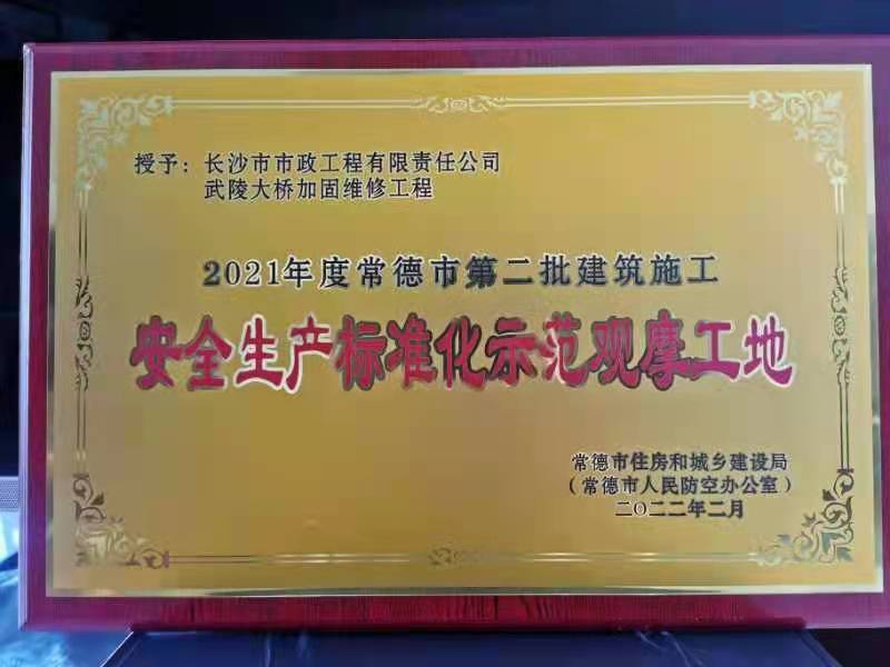 喜訊 ！常德市武陵大橋項目榮獲2021年度安全生產(chǎn)標準化示范觀(guān)摩工地